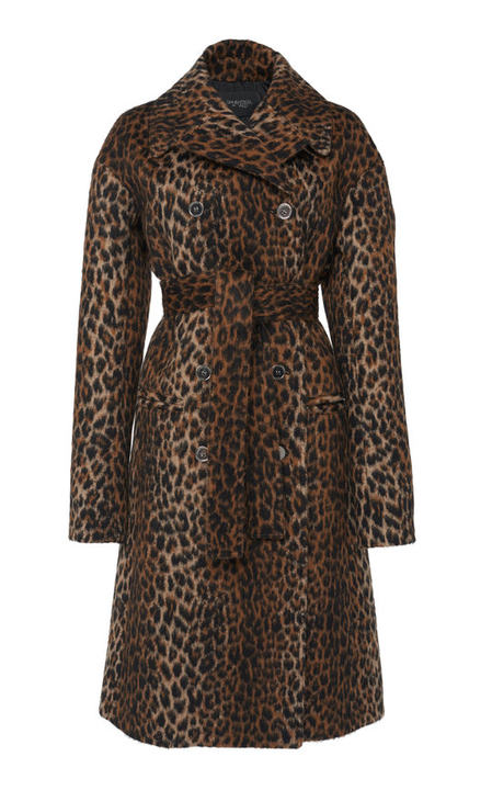 Double Breasted Leopard Print Virgin Wool Trench Coat展示图