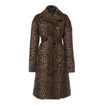 Double Breasted Leopard Print Virgin Wool Trench Coat