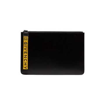 black and yellow Ticker leather pouch