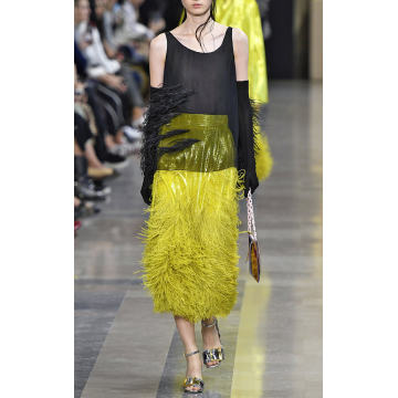 Ophrys Panne Velvet Skirt With Ostrich Feathers