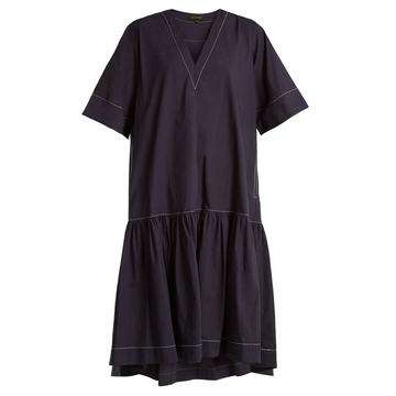 Morgan dropped-waist cotton-poplin dress