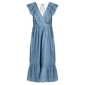 Tyler ruffle-trimmed V-neck denim dress