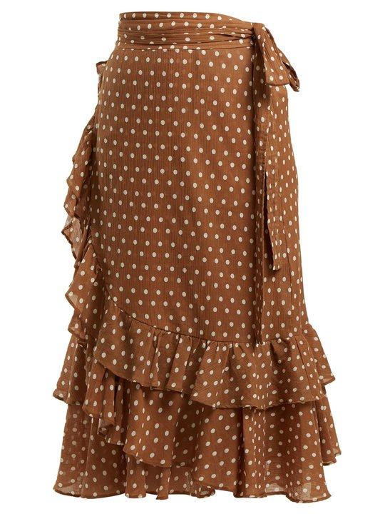 Maisee polka dot-print cotton wrap skirt展示图