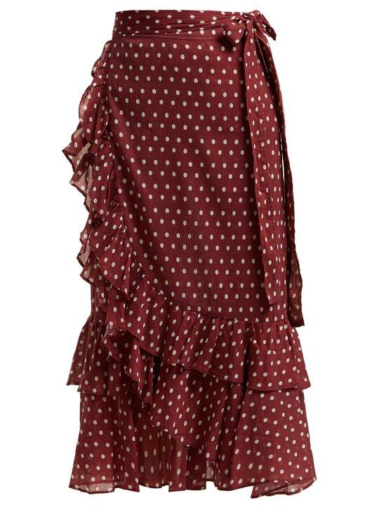 Maisee polka-dot print cotton wrap-skirt展示图