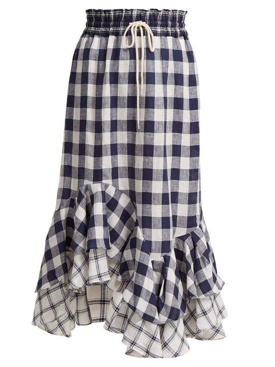 Nellie gingham and checked linen skirt展示图