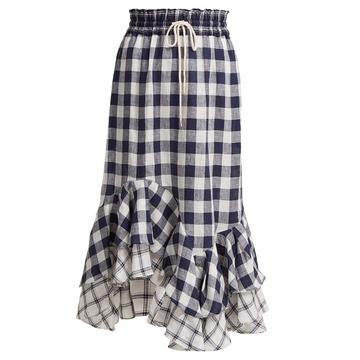 Nellie gingham and checked linen skirt