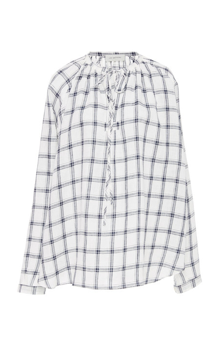 Nellie Checked Linen Long Sleeve Top展示图