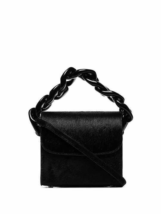 black chunky handle ponyskin shoulder bag展示图