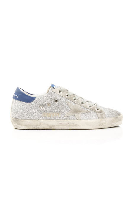 Superstar Glittered Distressed Leather And Suede Sneakers展示图