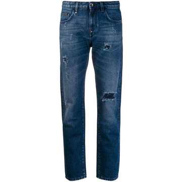 low rise distressed straight jeans