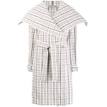 belted checked coat