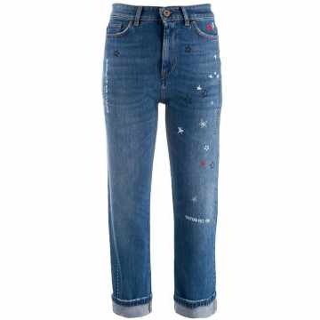 star print cropped denim jeans
