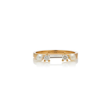 18K Gold, Diamond And Pearl Ring