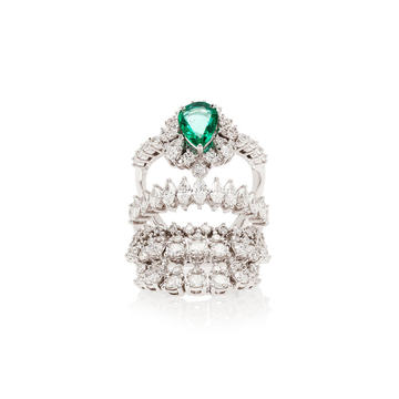 Four-Tier Stack Illusion Diamond And Emerald Ring