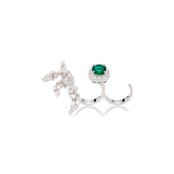 Vine Double-Finger Diamond And Emerald Ring