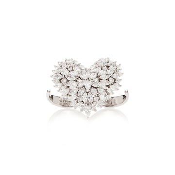 Heart-Shaped 18K White And Diamond Ring