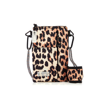 Leopard Print Tech Drawcord Crossbody Bag