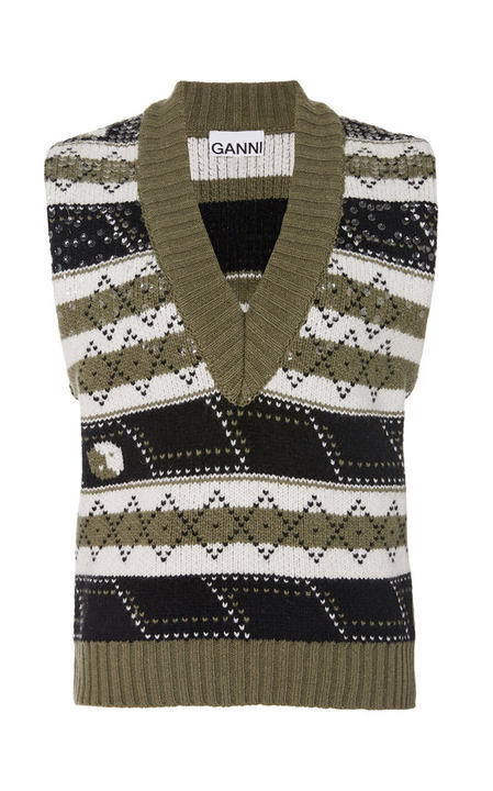 Sequined Argyle Wool-Blend Sweater Vest展示图