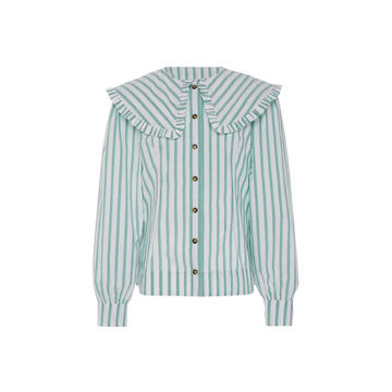 Striped Ruffle-Trim Cotton Poplin Shirt