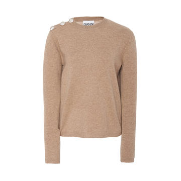 Button-Trim Cashmere Sweater