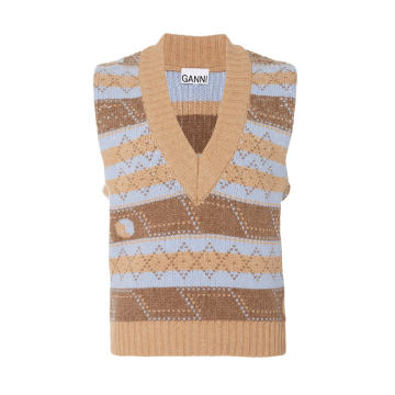 Sequined Argyle Wool-Blend Sweater Vest