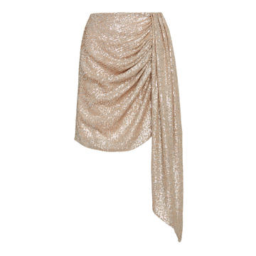 Sequin Embroidered Drape Front Mini Skirt