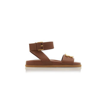 Gold-Tone Buckle Leather Sandal