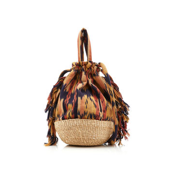 Anita Abaca-Paneled Printed Cotton Basket Bag