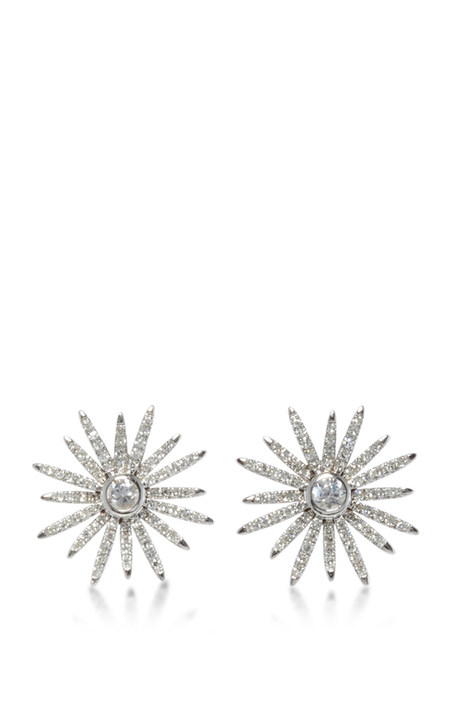 14K White Gold Diamond Starburst Stud Earrings展示图