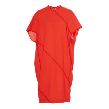 Short Sleeve Wool-Crepe Knee-Length Dress