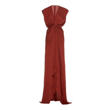 Drape Front Silk-Satin Georgette Dress
