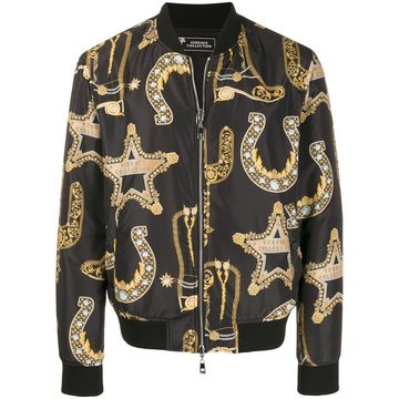 Baroque-print satin bomber jacket