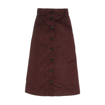 Snake-Effect Buttoned Midi Skirt