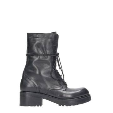 Strategia Black Leather Combact Boots