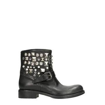 Strategia Studs Black Leather Combat Boots