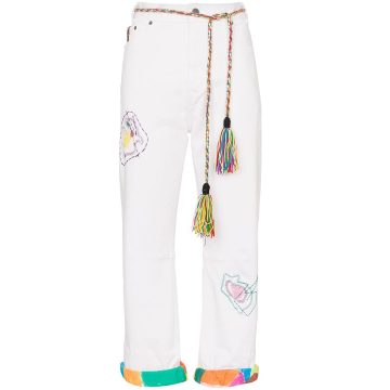 embroidered straight-leg jeans