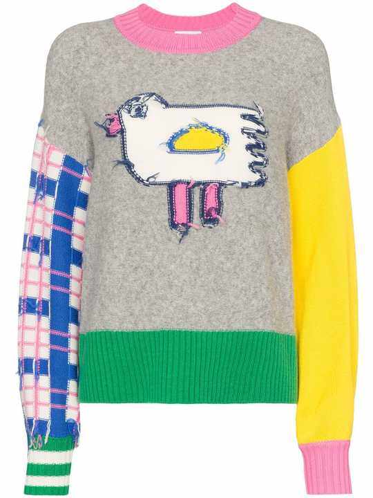 colour-block bird motif sweater展示图