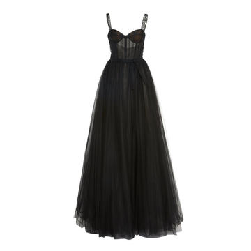 Tulle Gown With Logo Ribbon Straps