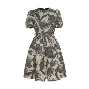 Palm Leaf-Patterned Jacquard Silk Mini Dress