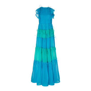 Two-Tone Fringed Maxi Dress