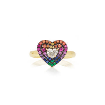 18k yellow gold heart ring with sapphires and diamonds