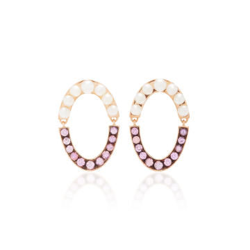 18k rose gold oval drop earrings with pink sapphires and pearls