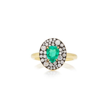 18k yellow gold ring with emerald and diamond pave
