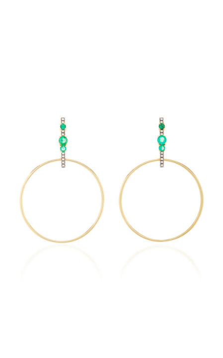 18k yellow gold hoop earrings with emeralds展示图