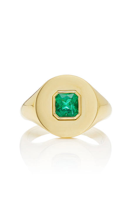 18k yellow gold and emerald signet ring展示图