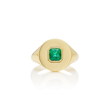 18k yellow gold and emerald signet ring