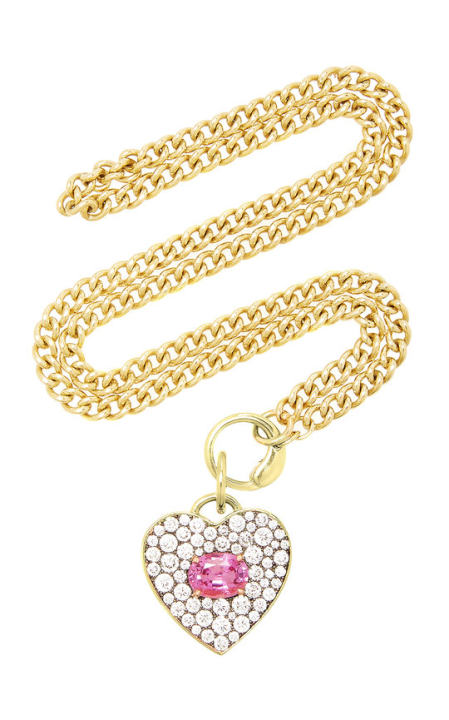 18K Yellow Tourjours Pink Sapphire Heart Necklace展示图