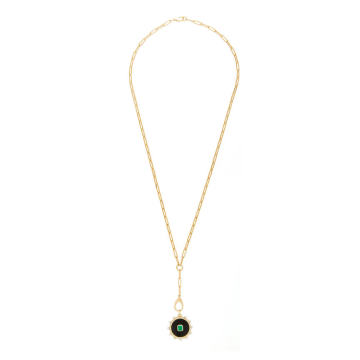 18K Yellow Prive Necklace with Onyx and Emerald Medallion