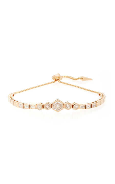 18k Rose gold hexagon slider bracelet with baguettes展示图