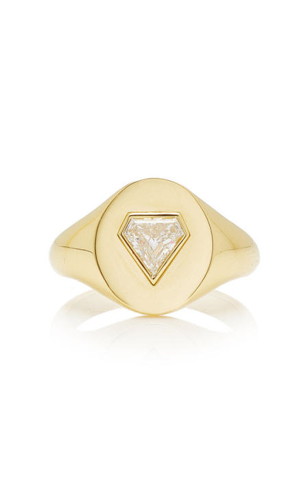18k yellow gold shield diamond signet ring展示图